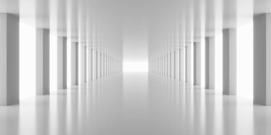  3d render beyaz koridor sütunları arka plan render