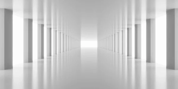 3d rendering white corridor pillars background render