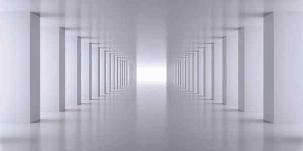 Futuristische Lege Witte Corridor Met Muren Fel Licht Rendering Stockafbeelding