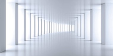 Beyaz Bina İnşaatı. Mimari arka plan. Sütun iç tasarım 3D render