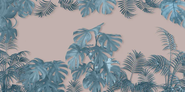 Tropische Patten Palm Bladeren Frame Zomer Tropische Pastel Gekleurde Monstera Stockfoto