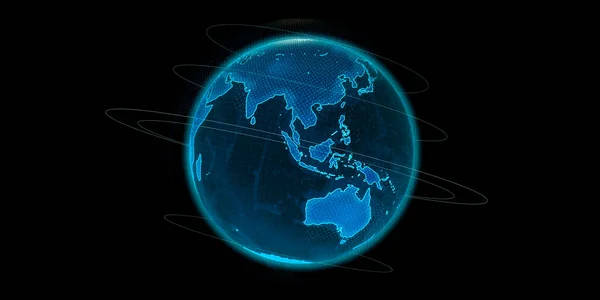3Dレンダリング 抽象的な3D惑星地球 世界中のウェブ グローバルネットワーク接続 世界地図だ 要旨の背景 — ストック写真