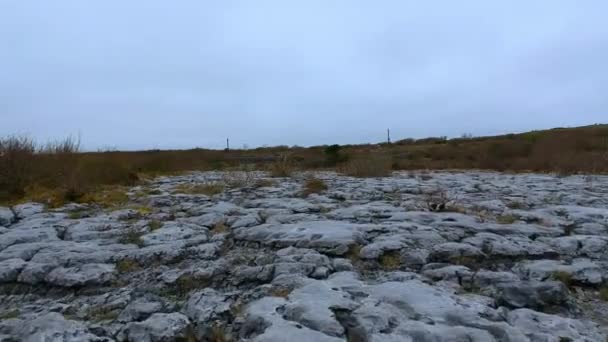 Burren İrlanda - hava drone uçuş toprak taş tipik — Stok video