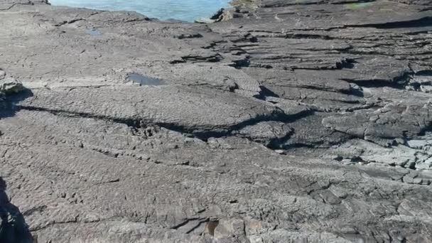 Полет над скальным пляжем Килки в Ирландии — стоковое видео