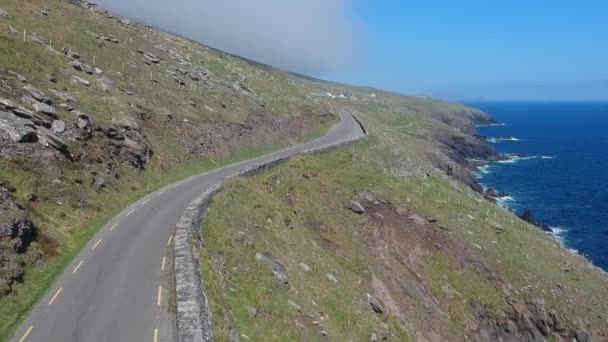 Amazing winding street along the coast line of Dingle Peninsula in Ireland - aerial shot — Stock Video