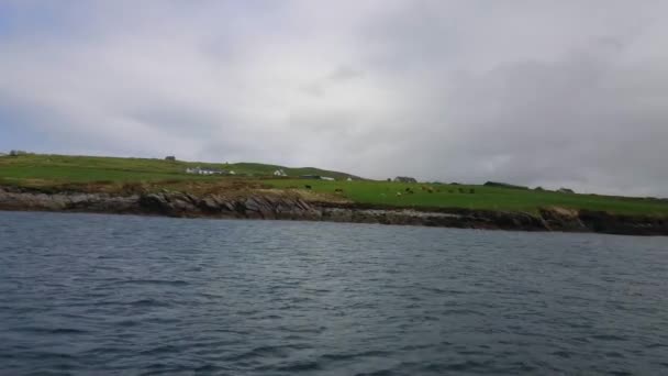 Ιρλανδικές ακτογραμμές στη δυτική ακτή της Ιρλανδίας - ευρεία γωνία προβολής από τον Ατλαντικό Ωκεανό — Αρχείο Βίντεο