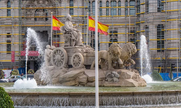 Cibeles-kút és a körforgalomnál a Madrid — Stock Fotó