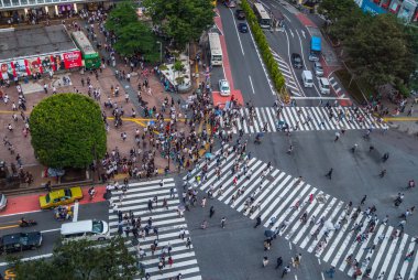 Ünlü Shibuya Crossing Tokyo - havadan görünümü - Tokyo, Japonya - 12 Haziran 2018