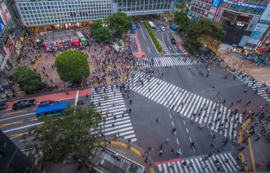 Ünlü Shibuya Crossing Tokyo - havadan görünümü - Tokyo, Japonya - 12 Haziran 2018