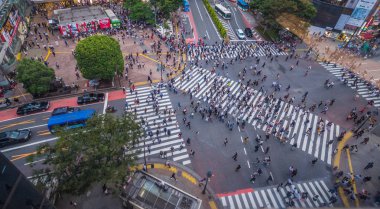 Ünlü Shibuya Crossing Tokyo - havadan görünümü - Tokyo, Japonya - 12 Haziran 2018