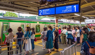 Demiryolu parça ve Kamakura İstasyonu - Tokyo, Japonya - 12 Haziran 2018 platformları