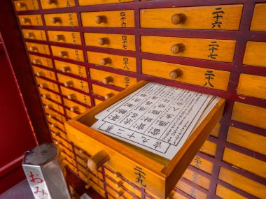 Omikujin - rasgele servet kağıtları bir Budist Tapınağı veya Shinto tapınak - Tokyo, Japonya - 12 Haziran 2018