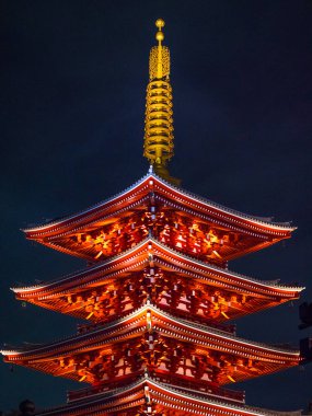 Tokyo Asakusa - Tokyo, Japonya - 12 Haziran 2018 yılında ünlü Sensoji Tapınağı'nda inanılmaz Pagoda