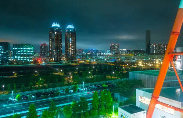 Luchtfoto uitzicht over Tokio door nacht - mooie stadslichten - Tokio, Japan - 12 juni, 2018 — Stockfoto