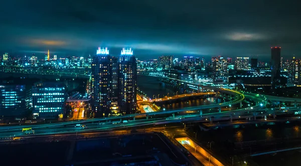 Tokyo gece - güzel şehir ışıkları - Tokyo, Japonya tarafından - 12 Haziran 2018 üzerinde havadan görünümü — Stok fotoğraf