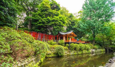 Nezu Jinja tapınak - Tokyo Bunkyo içinde ünlü Shinto tapınak - Tokyo, Japonya - 17 Haziran 2018