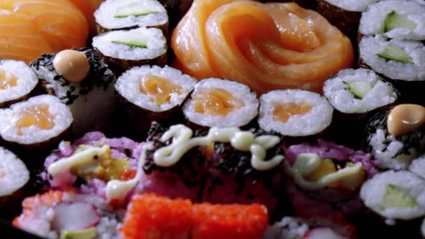 Varietey of Asian Sushi on a plate — Stock Video