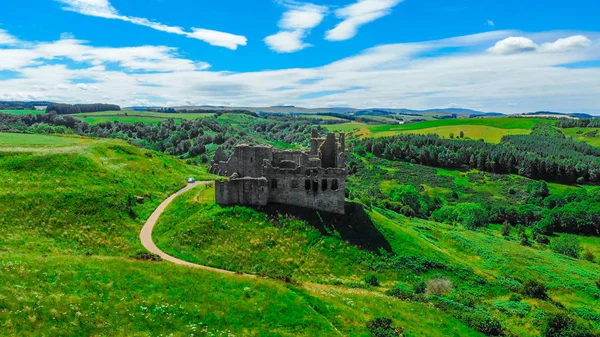 The ruins of Crichton Castle near Edinburgh - aerial view — Stock Photo, Image