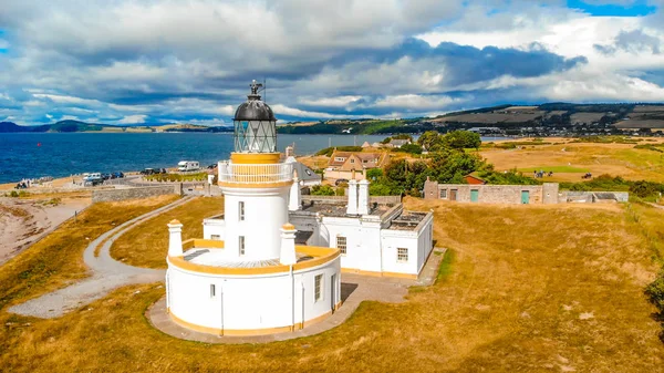 Cromarty Lighthouse at Cromarty Firth in the Scotland - aerial view — Stock Photo, Image