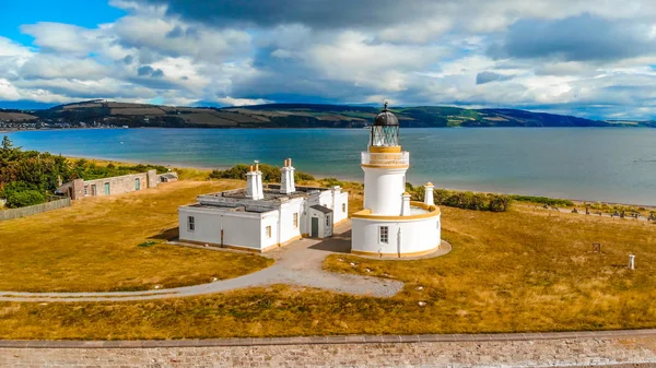 Cromarty Lighthouse at Cromarty Firth in the Scotland - aerial view — Stock Photo, Image