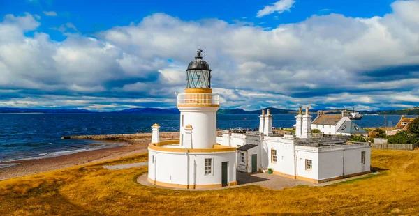 Cromarty Lighthouse at Cromarty Firth in the Scotland - aerial view — Stock Photo, Image