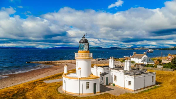 Cromarty Lighthouse at Cromarty Firth in the Scotland - aerial view — Stock Photo, Image