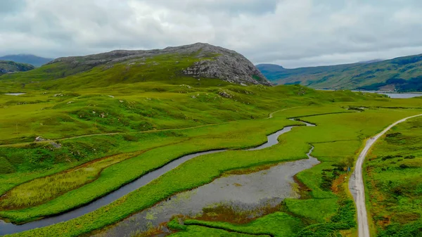 The typical landscape of the Scottish Highlands - aerial view — Stock Photo, Image