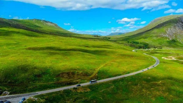 Aerial view over the awesome landscape of Glencoe in the Highlands of Scotland — Stock Photo, Image