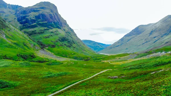 Aerial view over the awesome landscape of Glencoe in the Highlands of Scotland — Stock Photo, Image