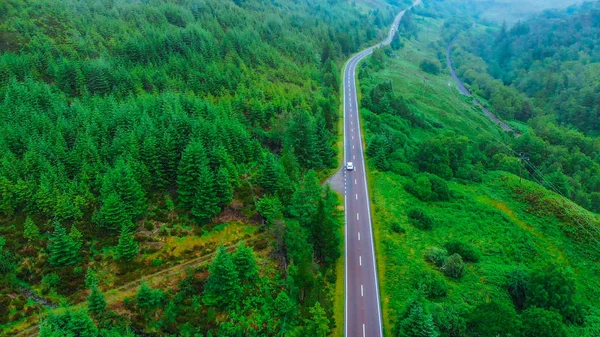 Rua estreita através da floresta vista de cima — Fotografia de Stock