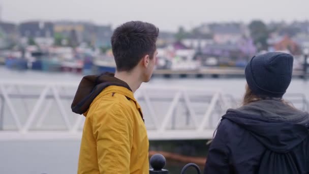 Zwei freunde auf einer sightseeing-reise durch irland — Stockvideo