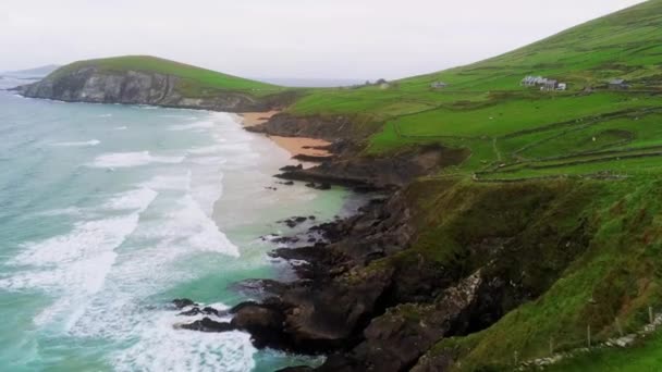 Flight over the amazing green Dingle Peninsula at the Irish west coast — Stock Video