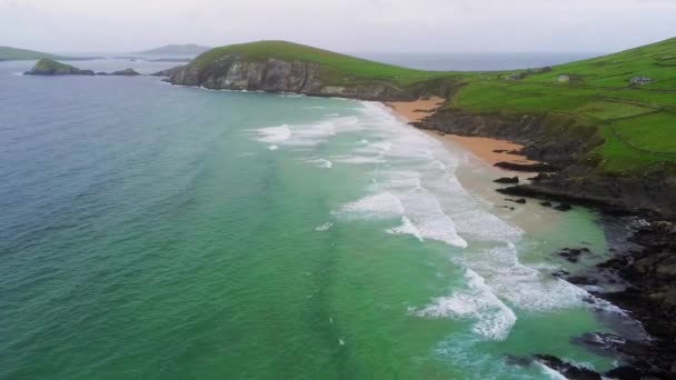 Voo sobre a baía de Dunmore Head na Península de Dingle, na Irlanda — Vídeo de Stock