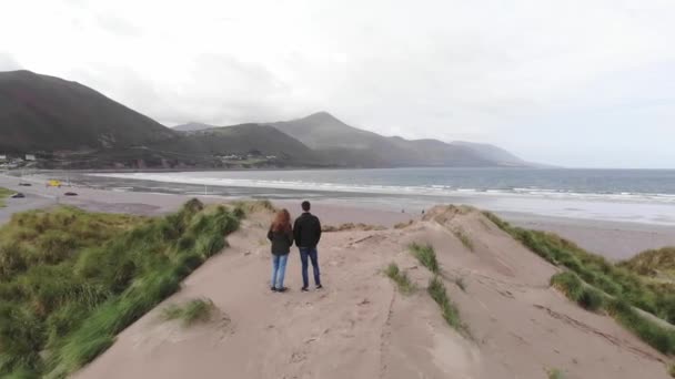 Impressive flight over the dunes at the Atlantic coast — Stock Video