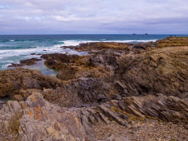 Cornwall sahil - Bedruthan adımları, ünlü dönüm noktası