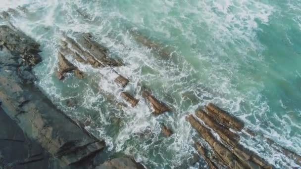 野生の oocean 波岩崖にぶつかって — ストック動画