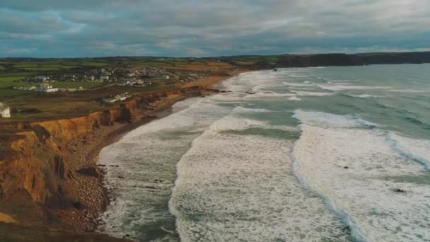 Luchtfoto Uitzicht Kustlijn Cornwall — Stockvideo