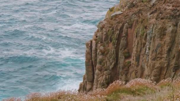 Famous cliffs at the coastline of Lands End Cornwall — Stock Video