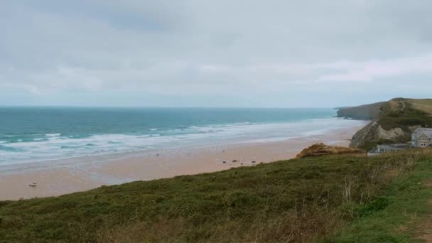 Cornwall England - view over the amazing landcape at the coastline — Stock Video