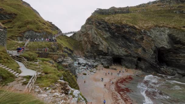 The Cove of Tintagel in Cornwall - a popular landmark at Tintagel Castle — Stock Video