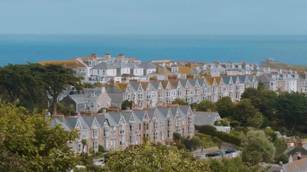 Aerial view over St Ives - a beautiful and famous town in Cornwall — Stock Video