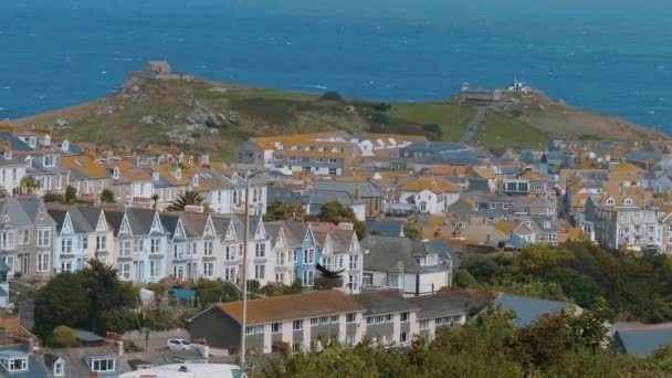 St Ives Cornwall - aerial view over the beautiful city at the Cornish Coast — Stock Video