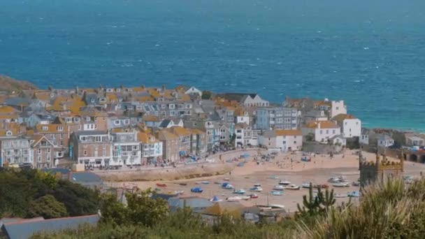 St Ives Cornwall - letecký pohled na krásné město na pobřeží Cornish — Stock video