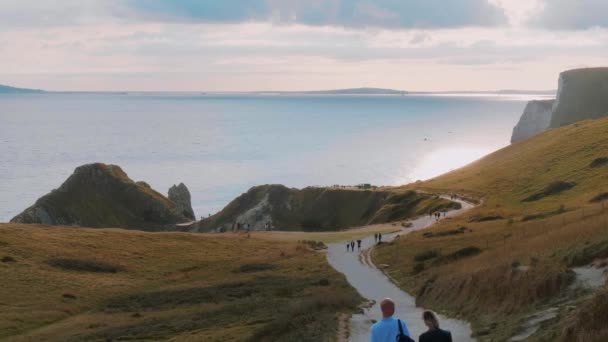 Durdle Ajtó Devon Coast Dorset Közelében Híres Mérföldkő — Stock videók