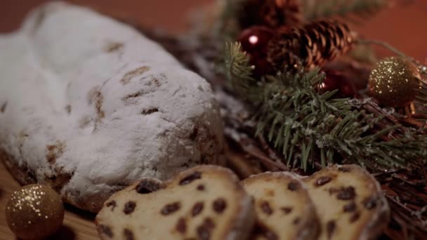 The traditional Christmas cake from Germany the famous stollen — Stock Video