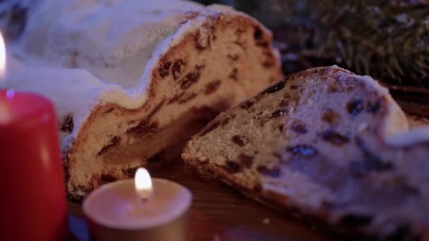 Christmas stollen the famous Christmas cake for holidays — Stock Video