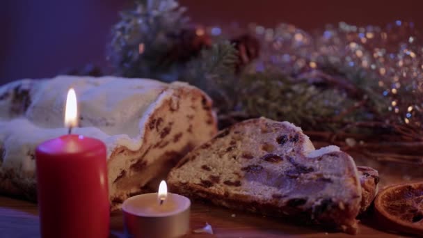 Christmas stollen the famous Christmas cake for holidays — Stock Video