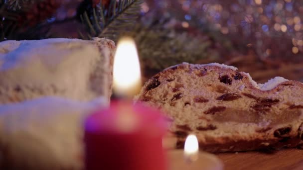 Fresco da padaria de Natal - o stollen tradicional — Vídeo de Stock