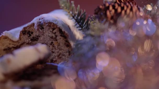 Christmas stollen the famous Christmas cake for holidays — Stock Video