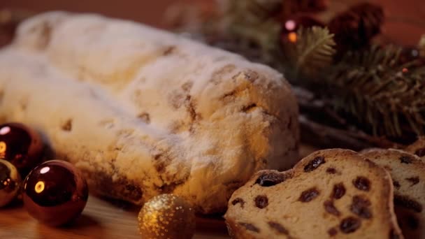 Pastel Tradicional Navidad Alemania Famoso Stollen — Vídeo de stock